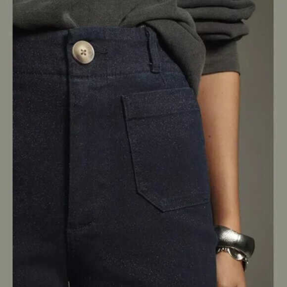 Anthropolgie The Colette High Rise Cropped Wide Leg Jeans Sparkle Edition 26P - Picture 3 of 13
